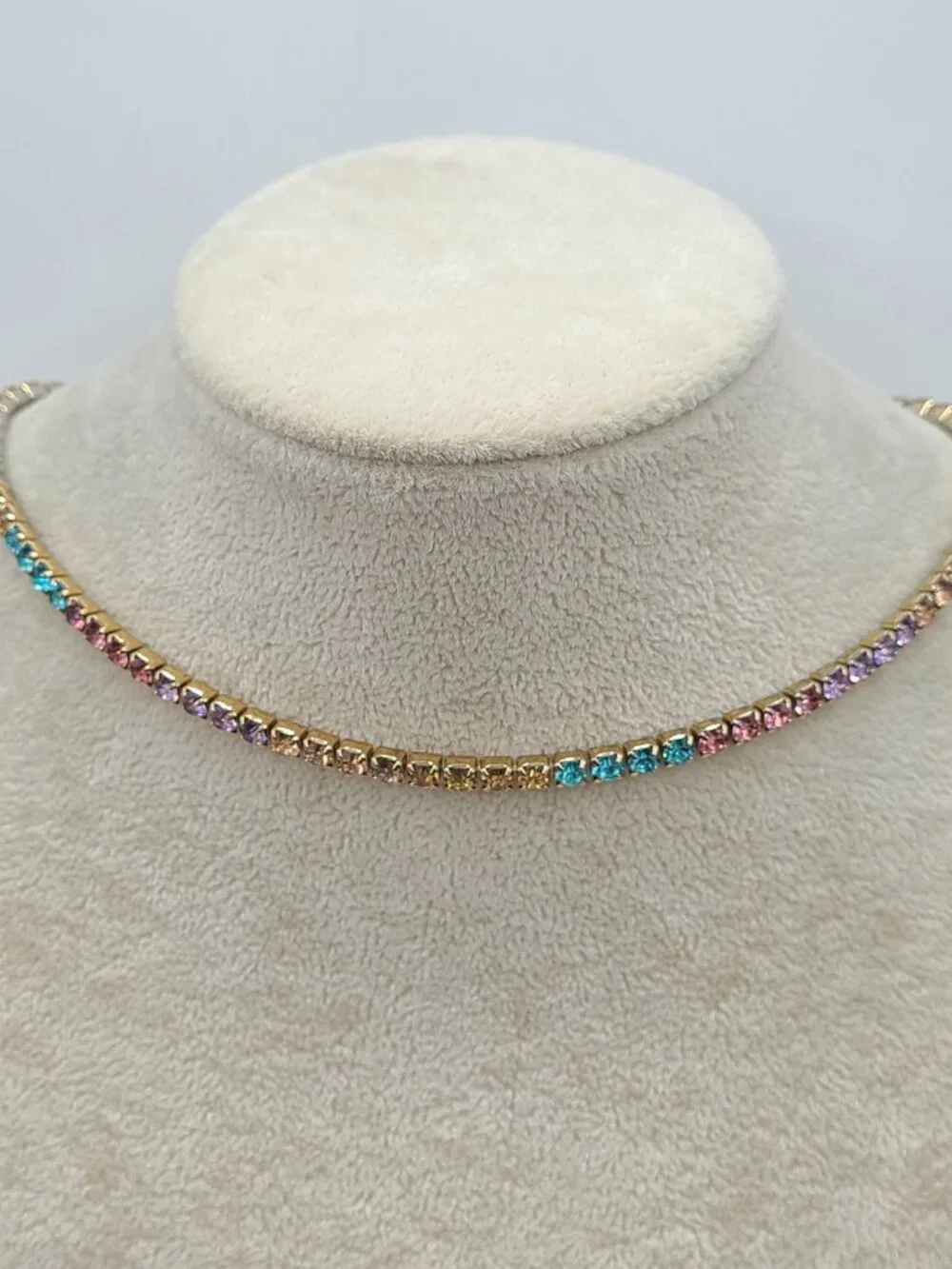 J Crew Girls Rainbow Crystal Tennis Necklace